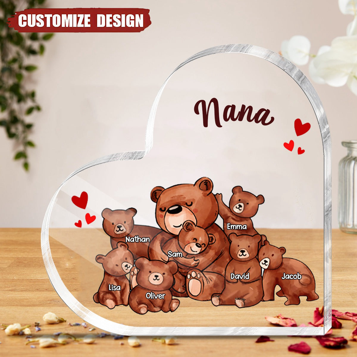 Family Bear Little Heart - Gift For Mother's Day Personalized Acrylic Plaque