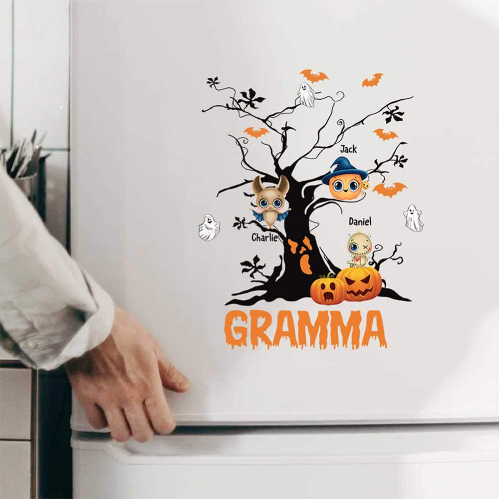 Halloween Tree Grandma Mom With Little Monster Kids Personalized Decal Sticker