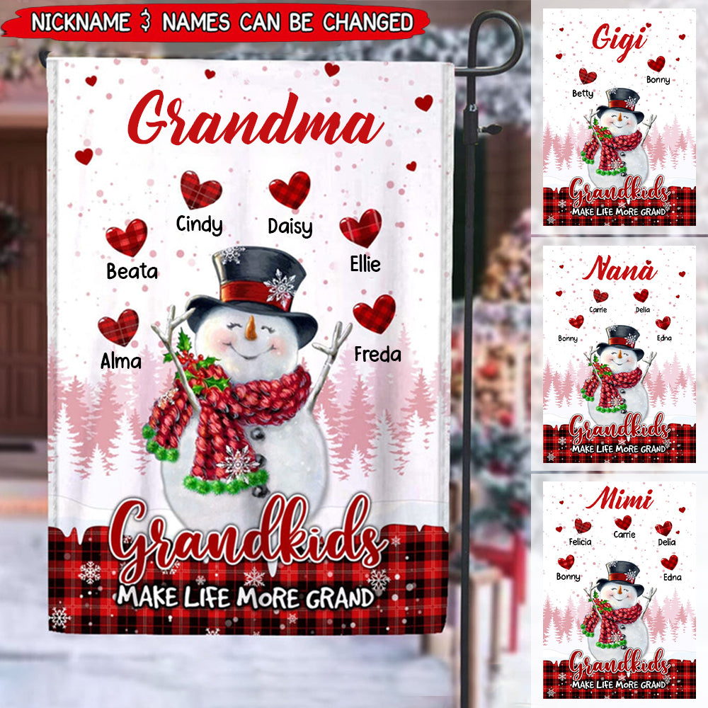 Red Snowman Grandma Sweet Heart Kids Make Life More Grand Personalized Flag