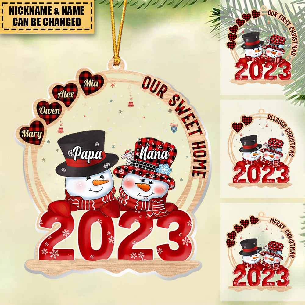 Customized Snowman Papa/Nana Family Christmas Gift - Personalized Acrylic Ornament