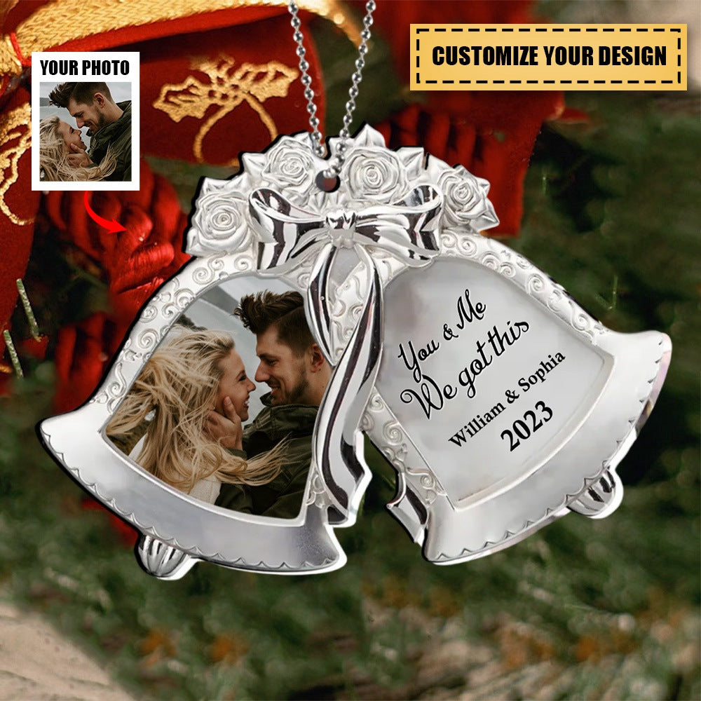 Our First Christmas Engaged-Custom Personalized Couple Bells Acrylic Ornament - Upload Photo - Christmas 2023
