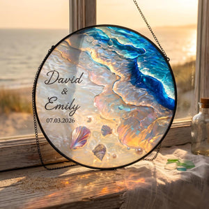 Ocean Wave Custom Engagement Wedding Gift For Couple - Personalized Suncatcher