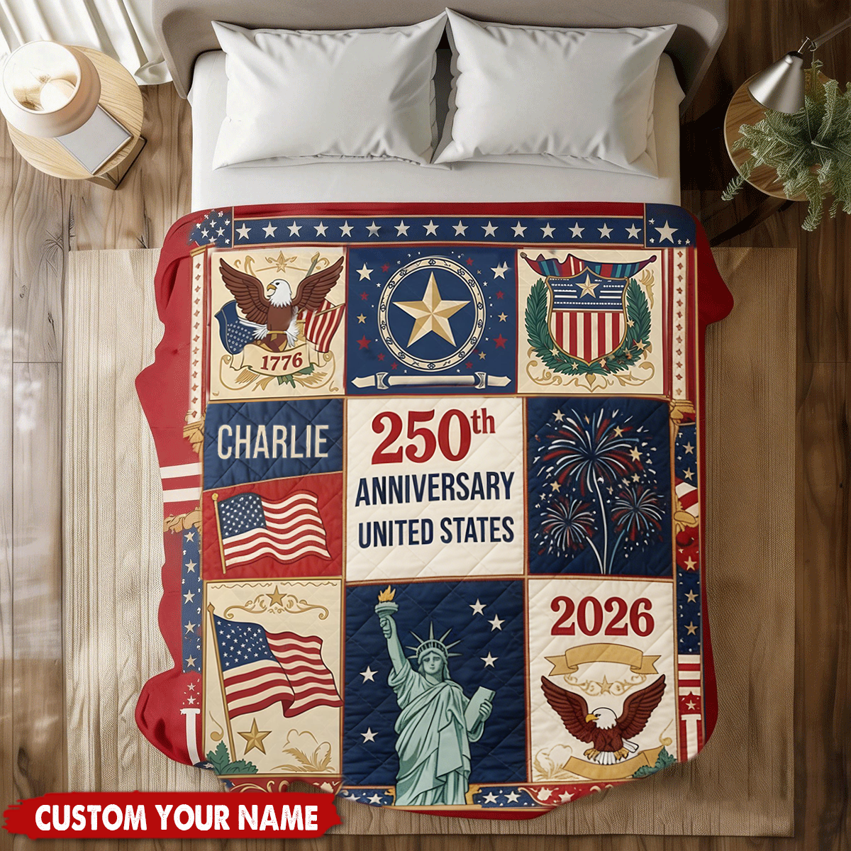 Personalized 250th Anniversary USA Blanket, Patriotic American Flag Blanket