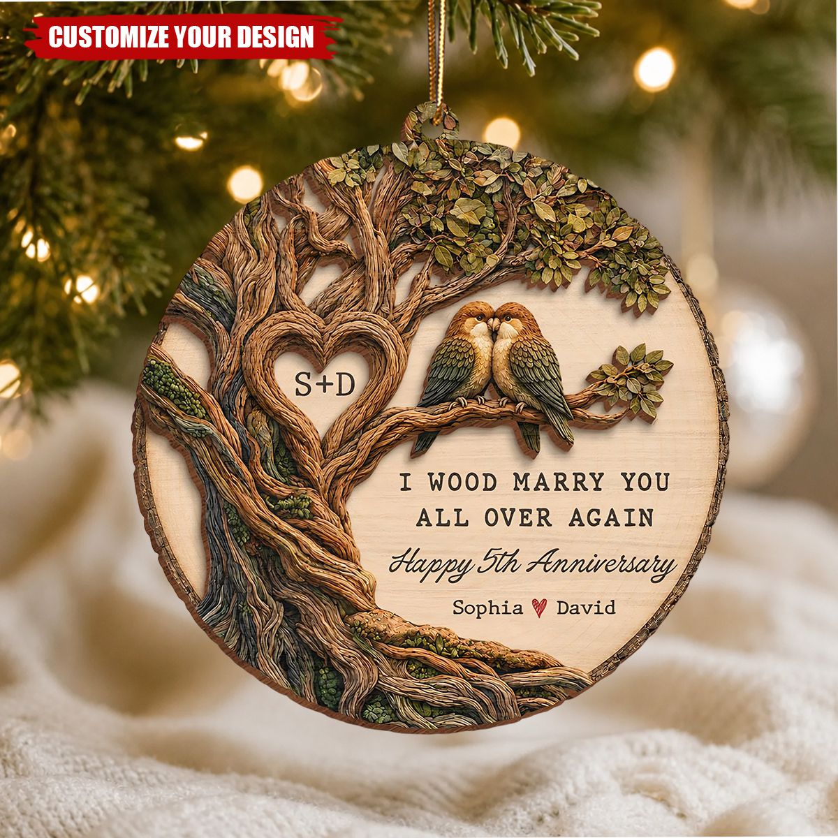 I Wood Marry You All Over Again - Custom Wood Wedding Anniversary Ornament