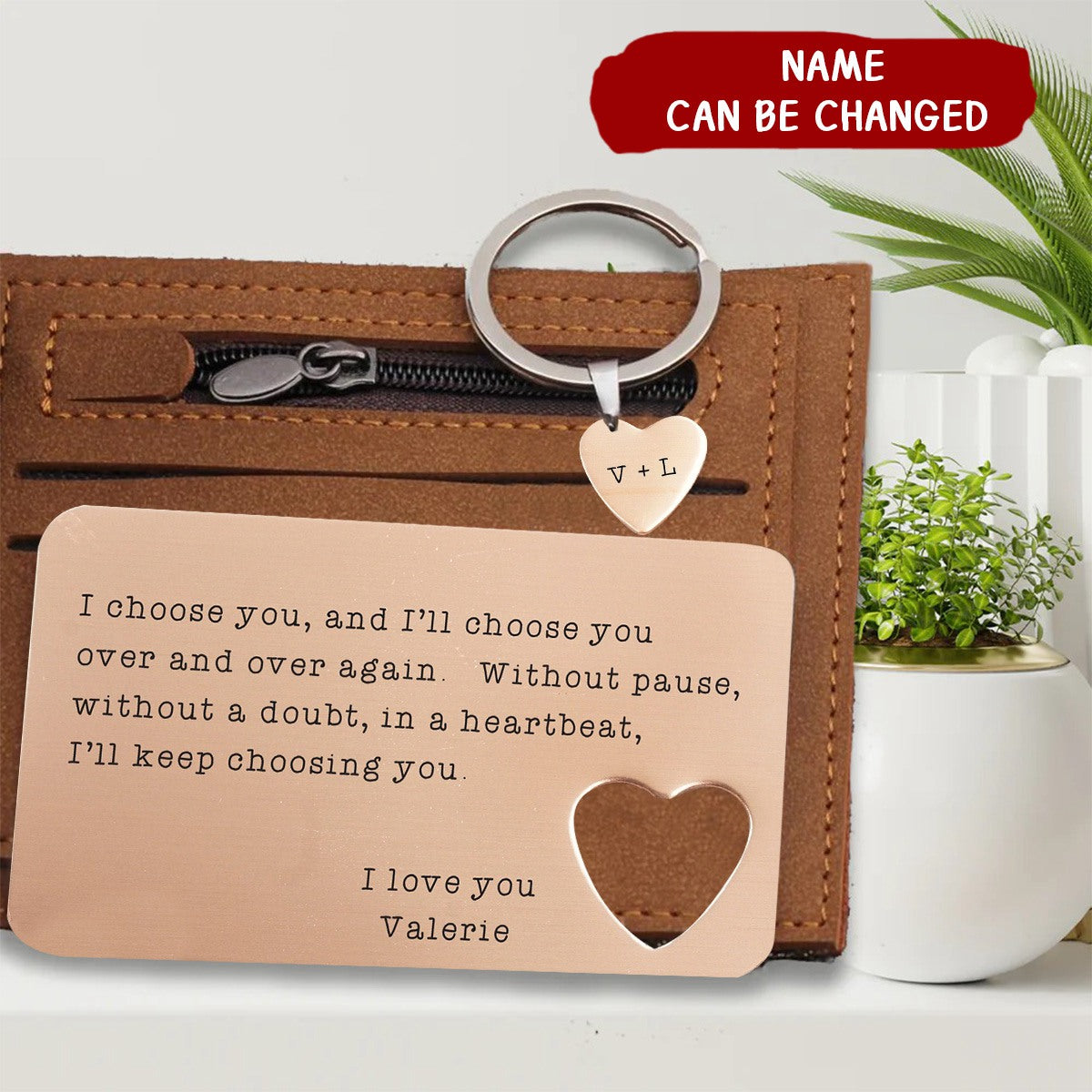 Personalized Wallet Card And Heart Keychain Set - Couple Gift