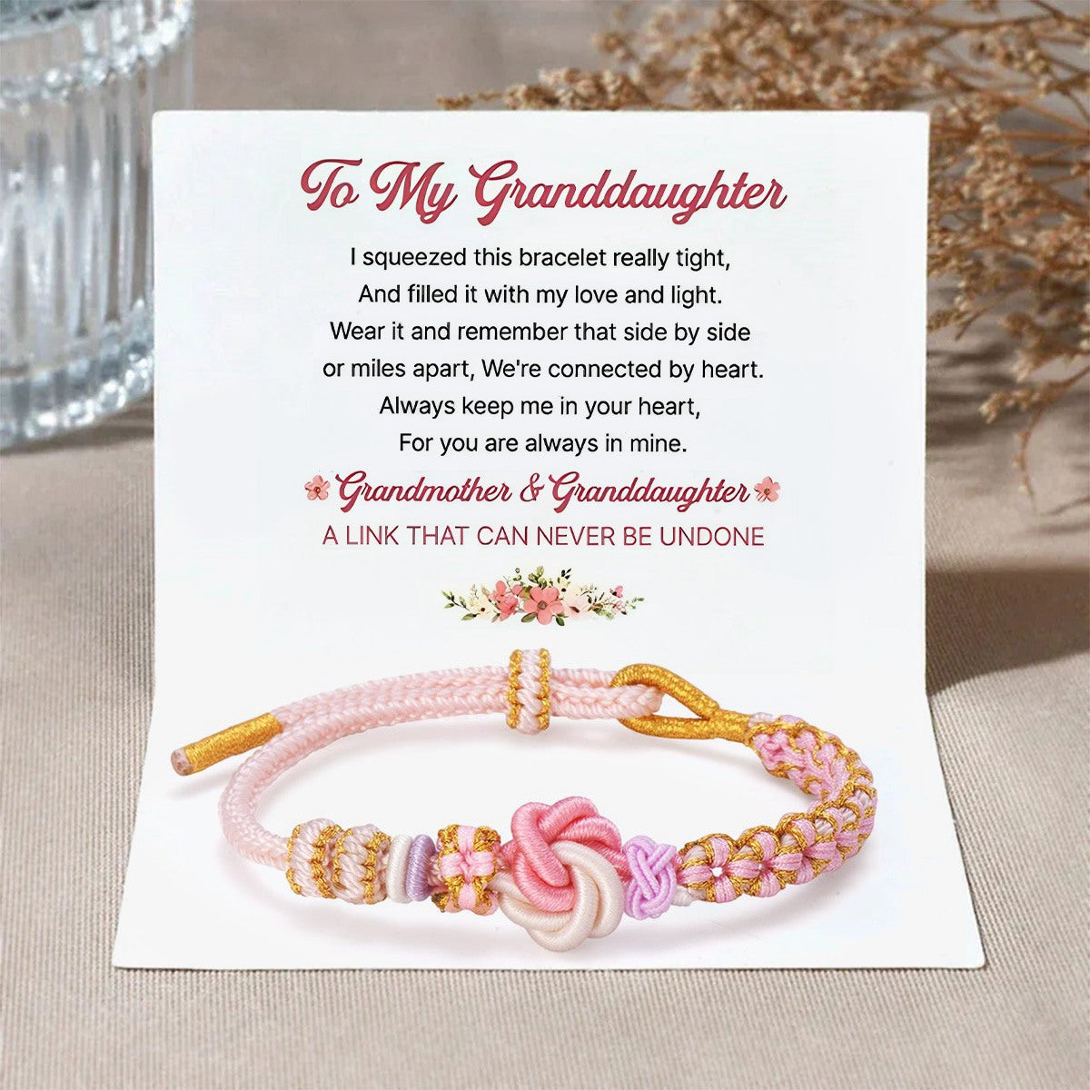 Grandmother & Granddaughter “A Link That Can Never Be Undone” Peach Blossom Knot Bracelet