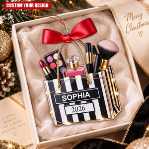 Personalized Makeup Lovers Ornament, Beauty Brush Tree Decor With Name