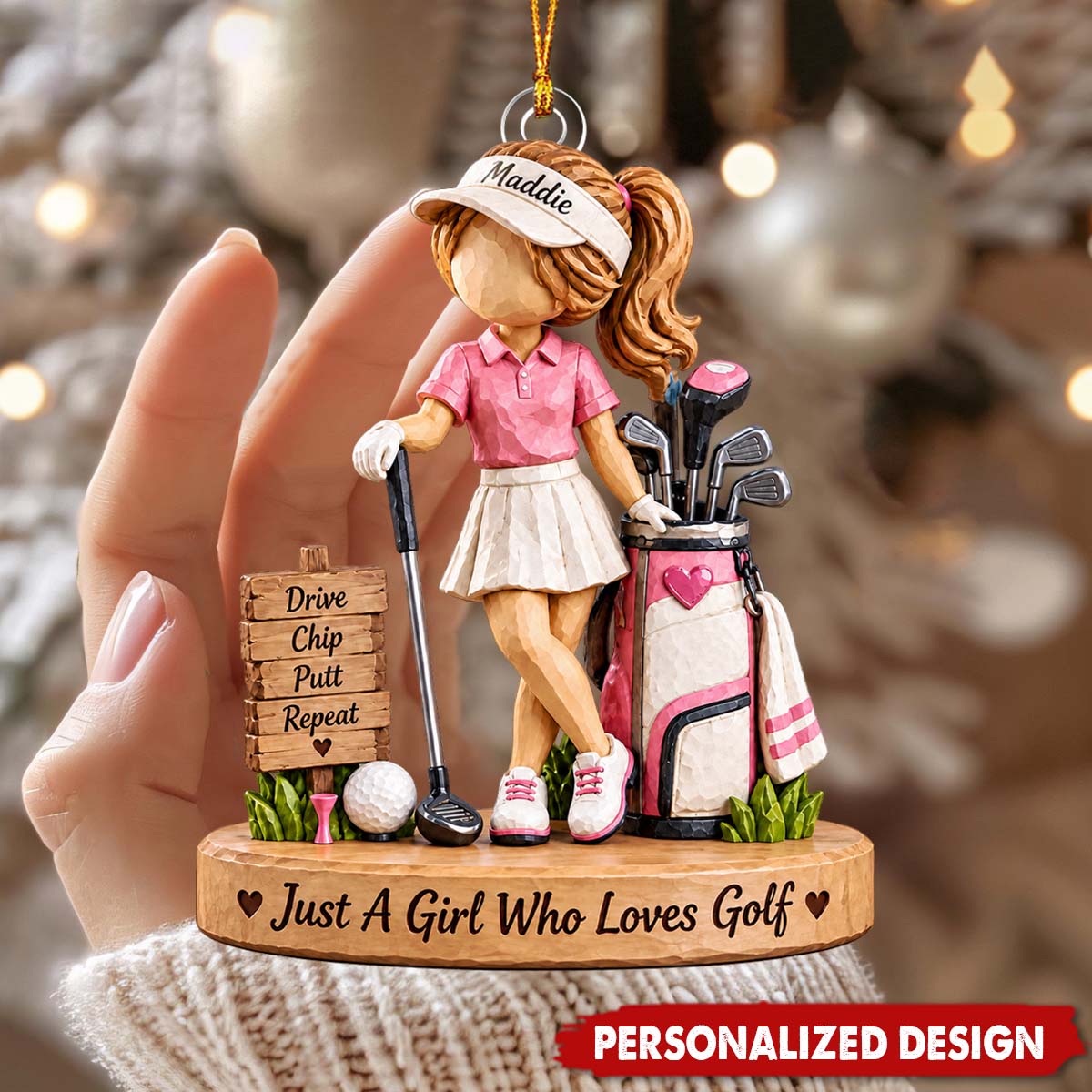 Personalized Golfer Girl Ornament, Female Golfer Christmas Tree Decor