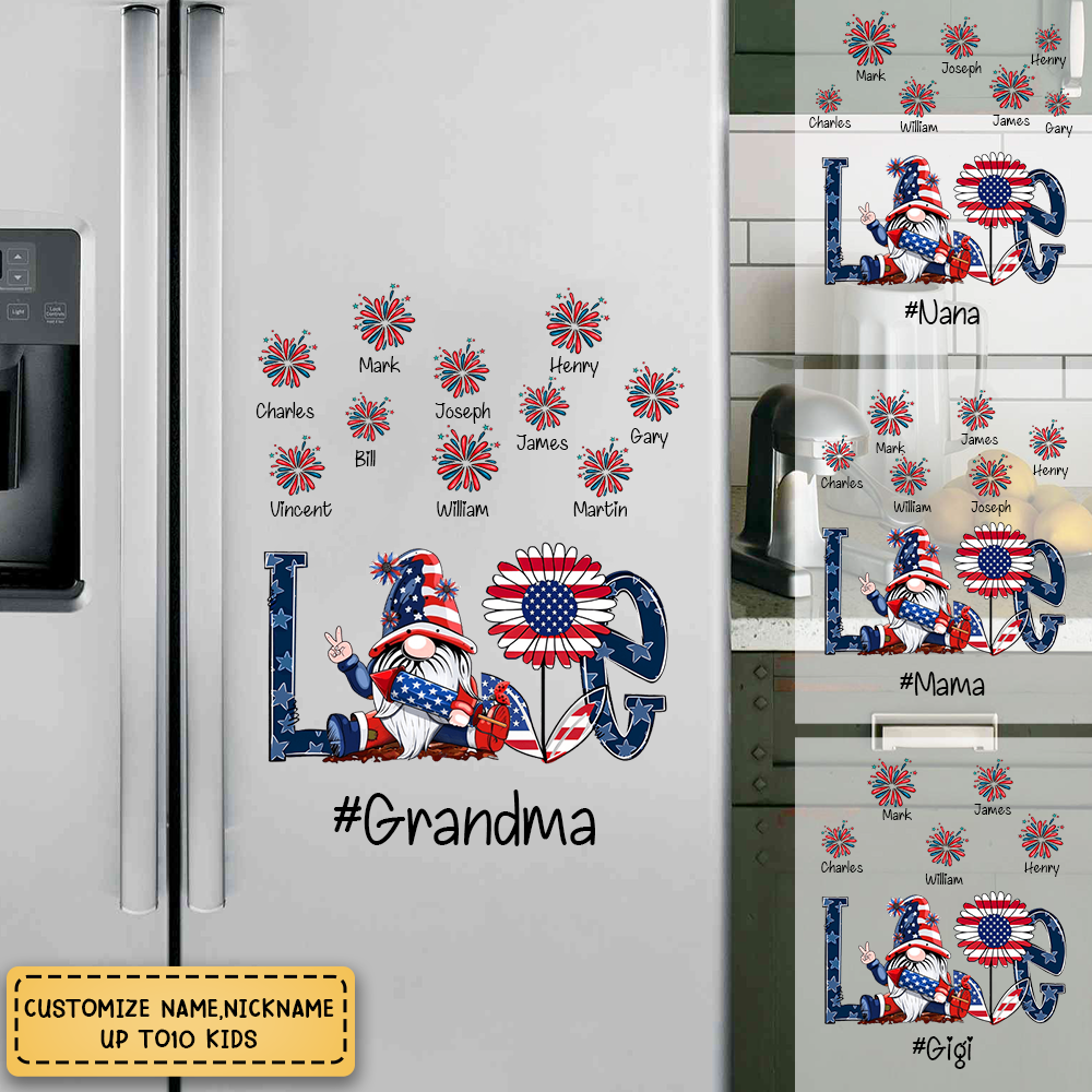 American Flag Grandma With Cute Fireworks Grandkids Personalized Sticker