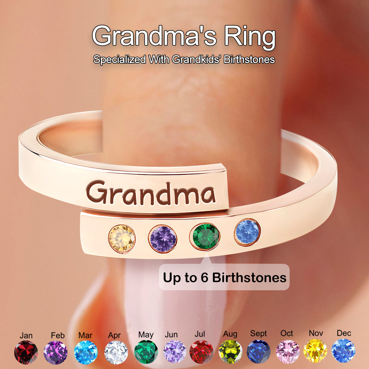 Personalized Grandma Mom Family Birthstones Ring