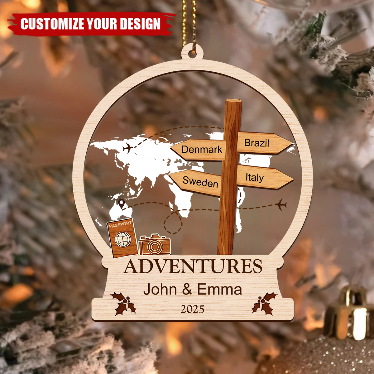 Personalized Travel Adventure Destination Christmas Ornament Keepsake