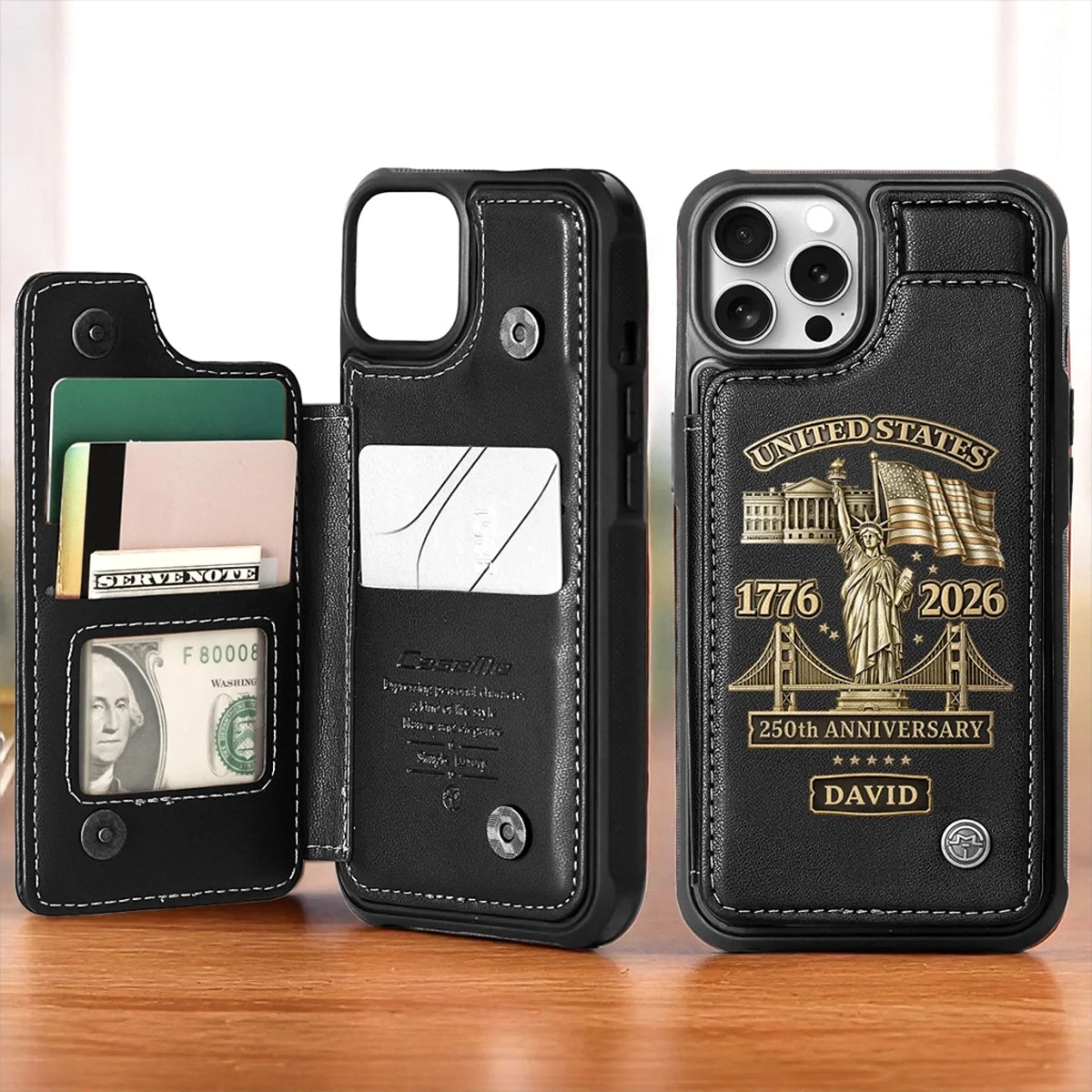 America 250 Anniversary - Personalized Leather Flip Wallet Phone Case