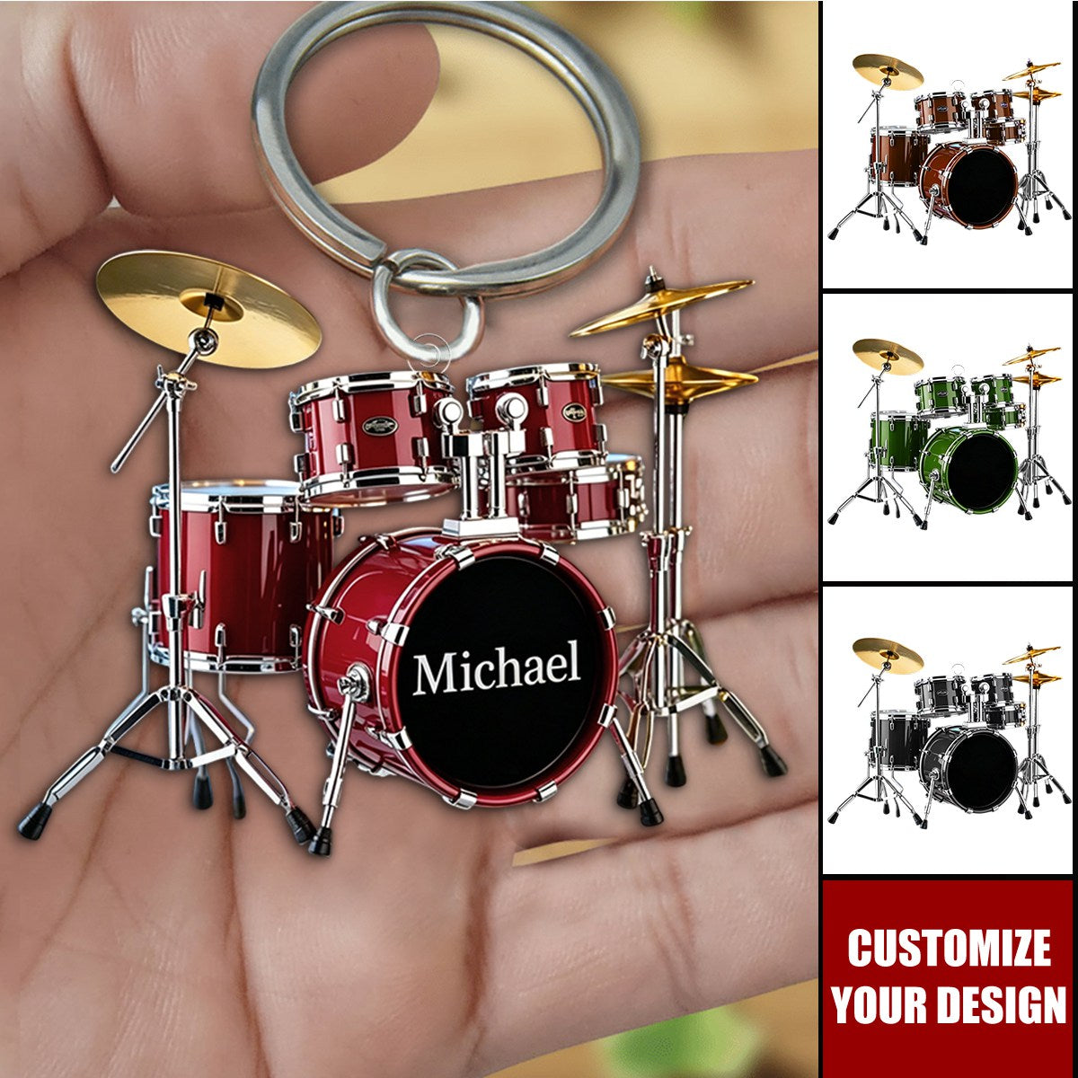 Personalized Name Drum Keychain, Gifts For Drummer