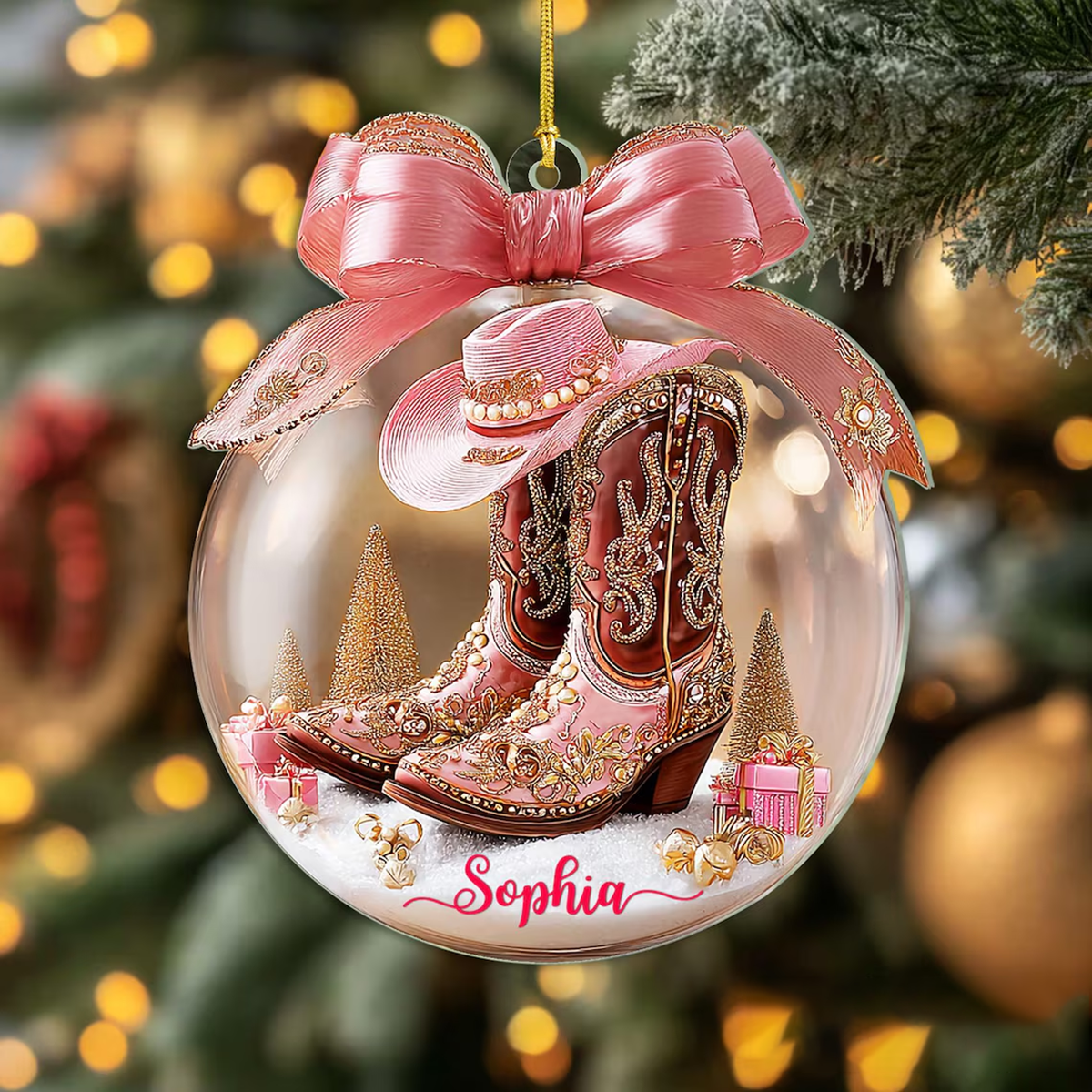 Personalized Cowgirl Boots Acrylic Ornament, Christmas Gifts