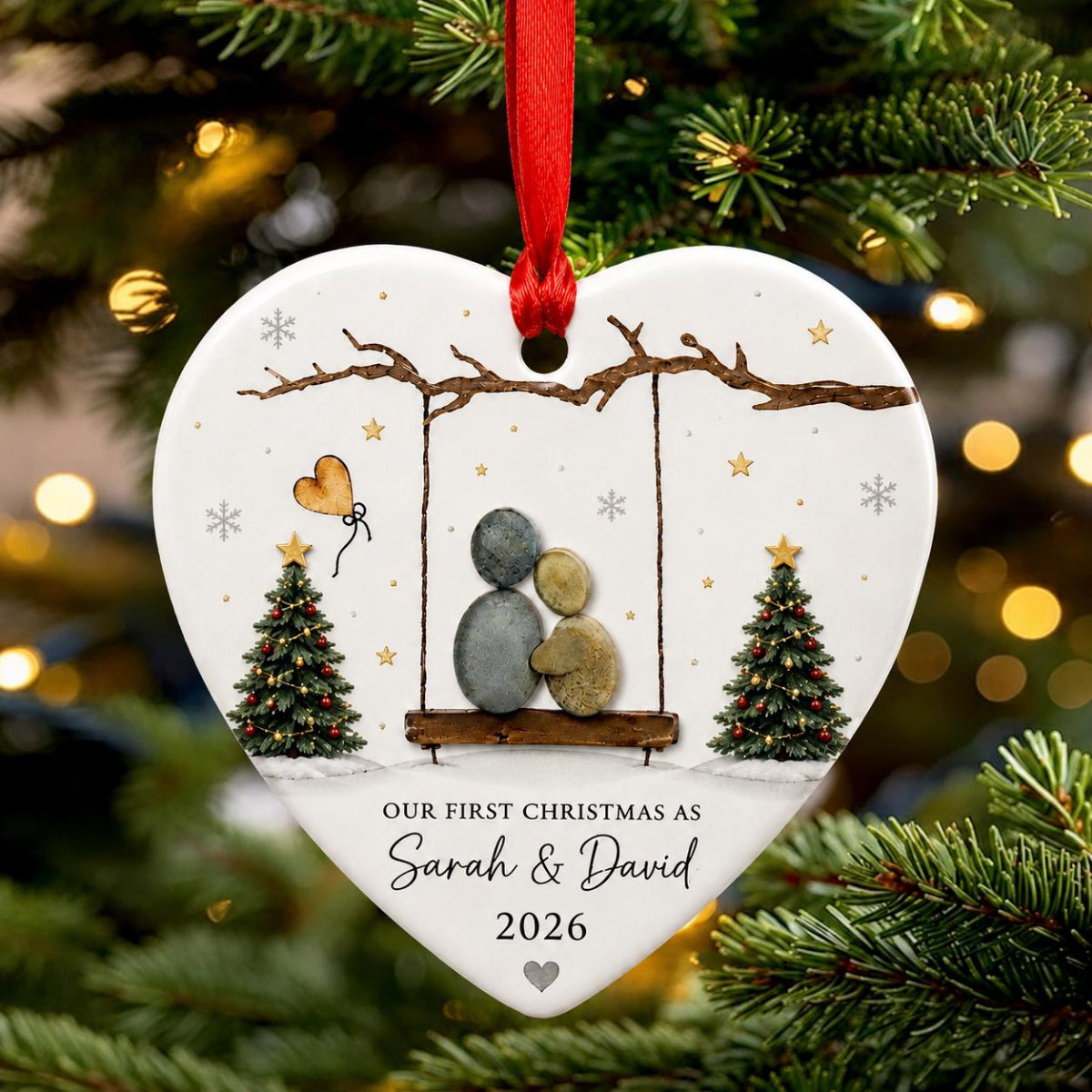 Custom First Christmas Couple Heart Ornament, Newlywed Christmas Tree Keepsake Gift
