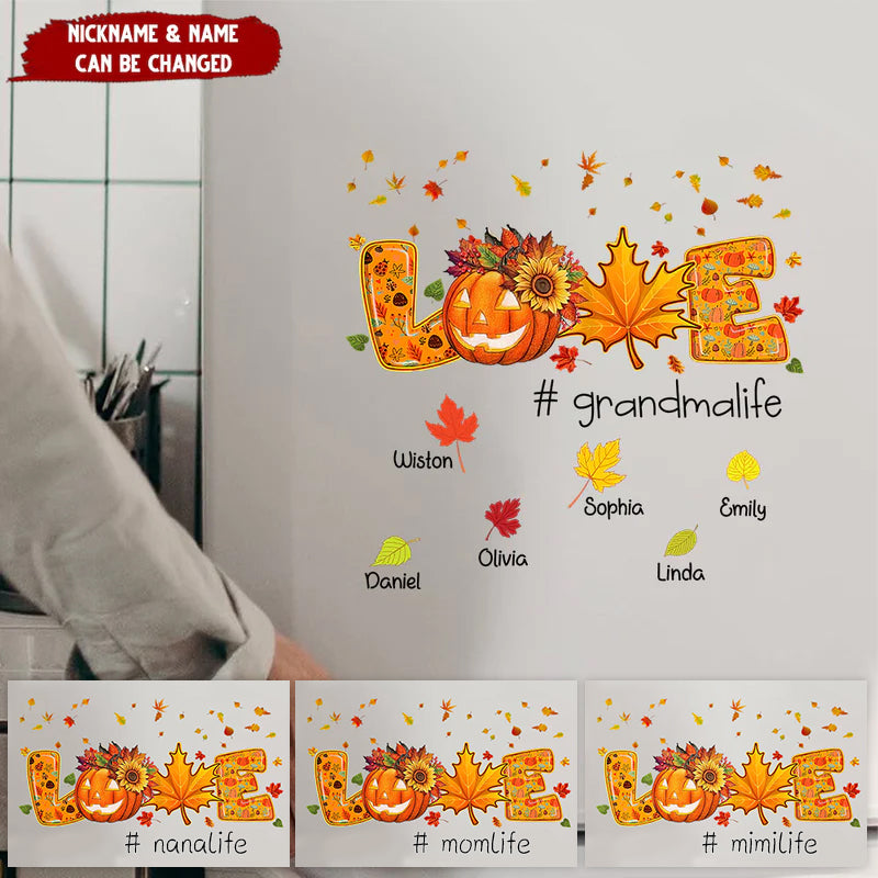 Love Grandma Life Pumpkin Fall Leaves Personalized Sticker