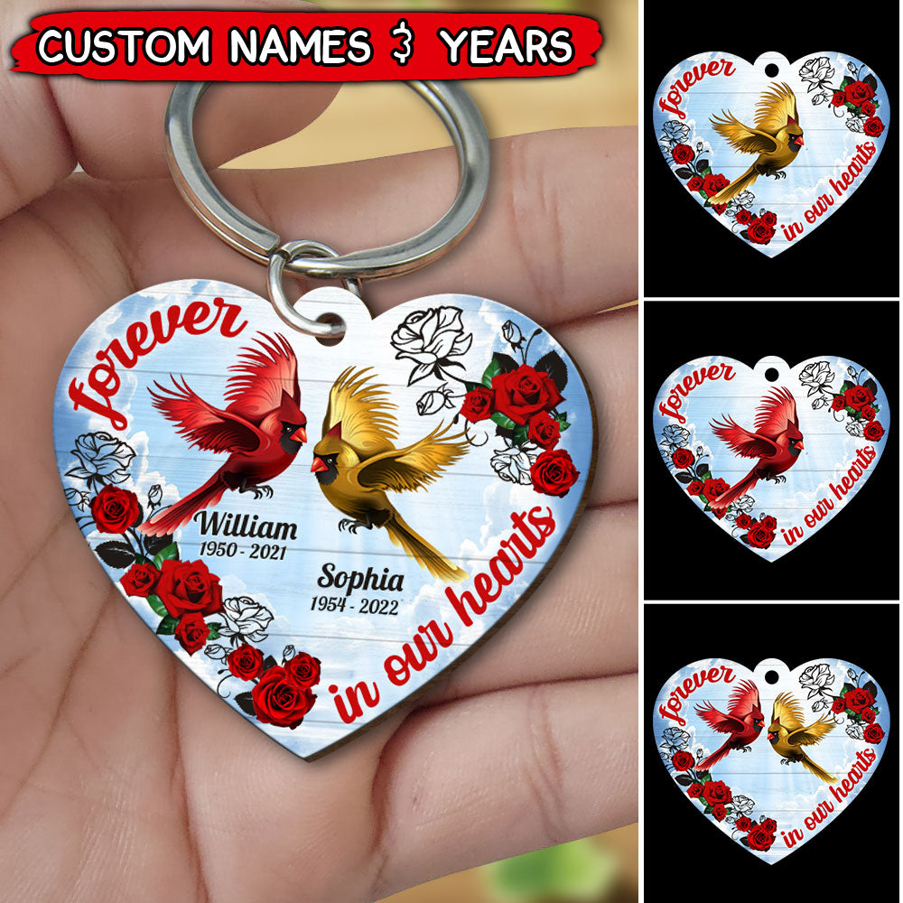Personalized Forever In Our Hearts Rose Heart Heaven Cardinal Acrylic Keychain