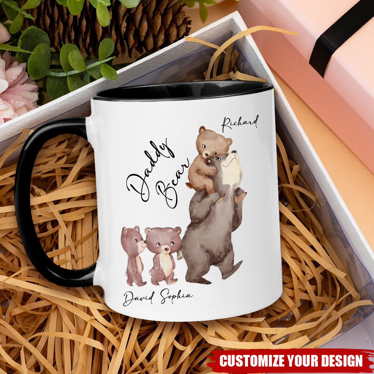 Personalized Custom Daddy Bear Mug, Father Day Gift