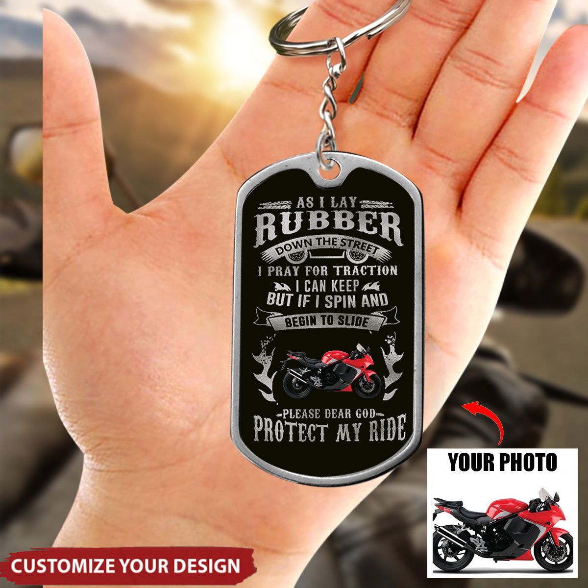 Motorcycle Personalized Photo Stainless Steel Keychain, Motorcycle Keychain, Gift for Bikers
