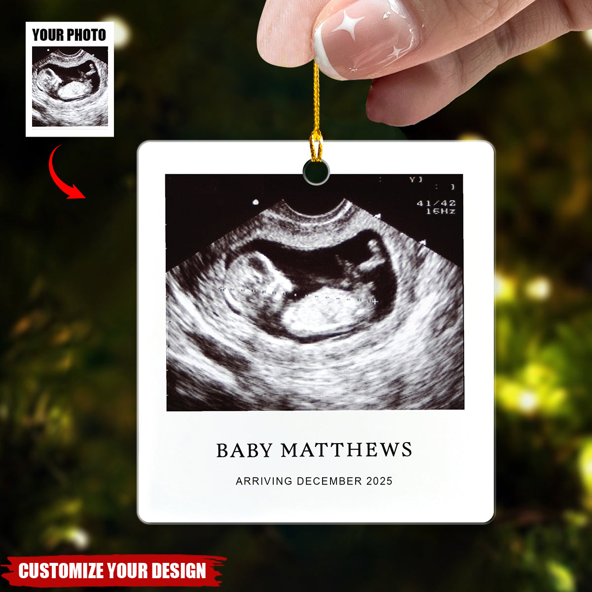 Personalized Sonogram Baby's First Christmas Ornament | Birth Announcement Ornament