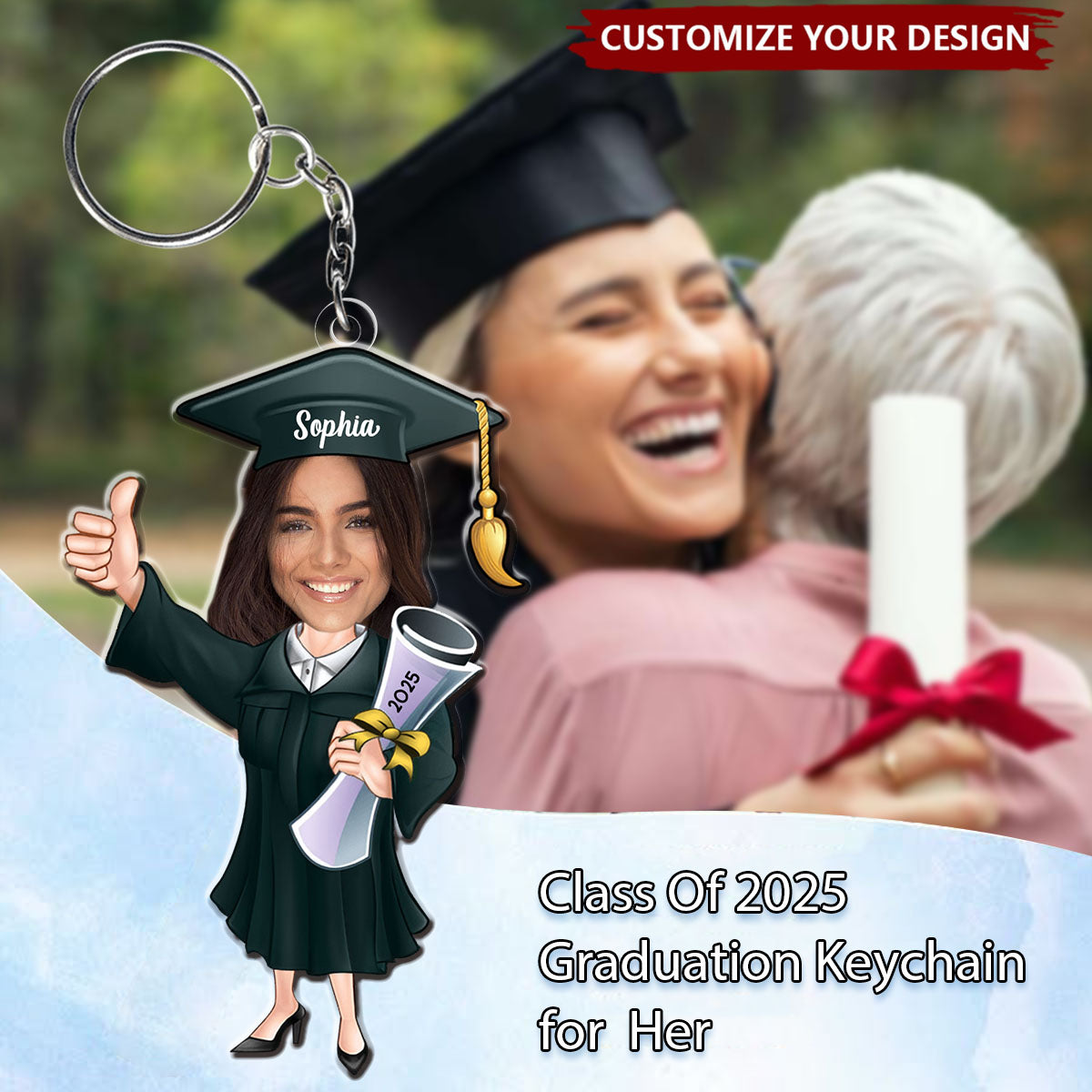 Funny Graduation Caricature - Personalized Acrylic Keychain, Class Of 2025