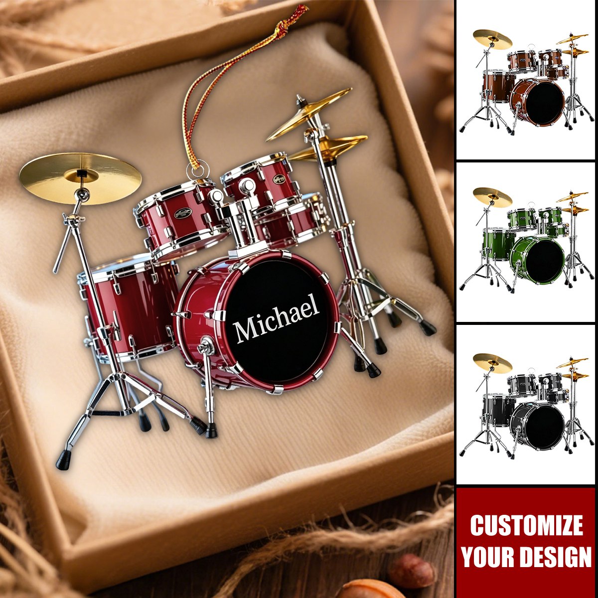 Personalized Name Drum Ornament, Xmas Gifts For Drummer
