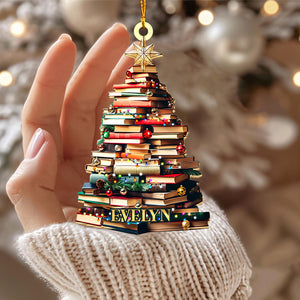 Personalized Christmas Book Tree Name Ornament, Book Lover Gift