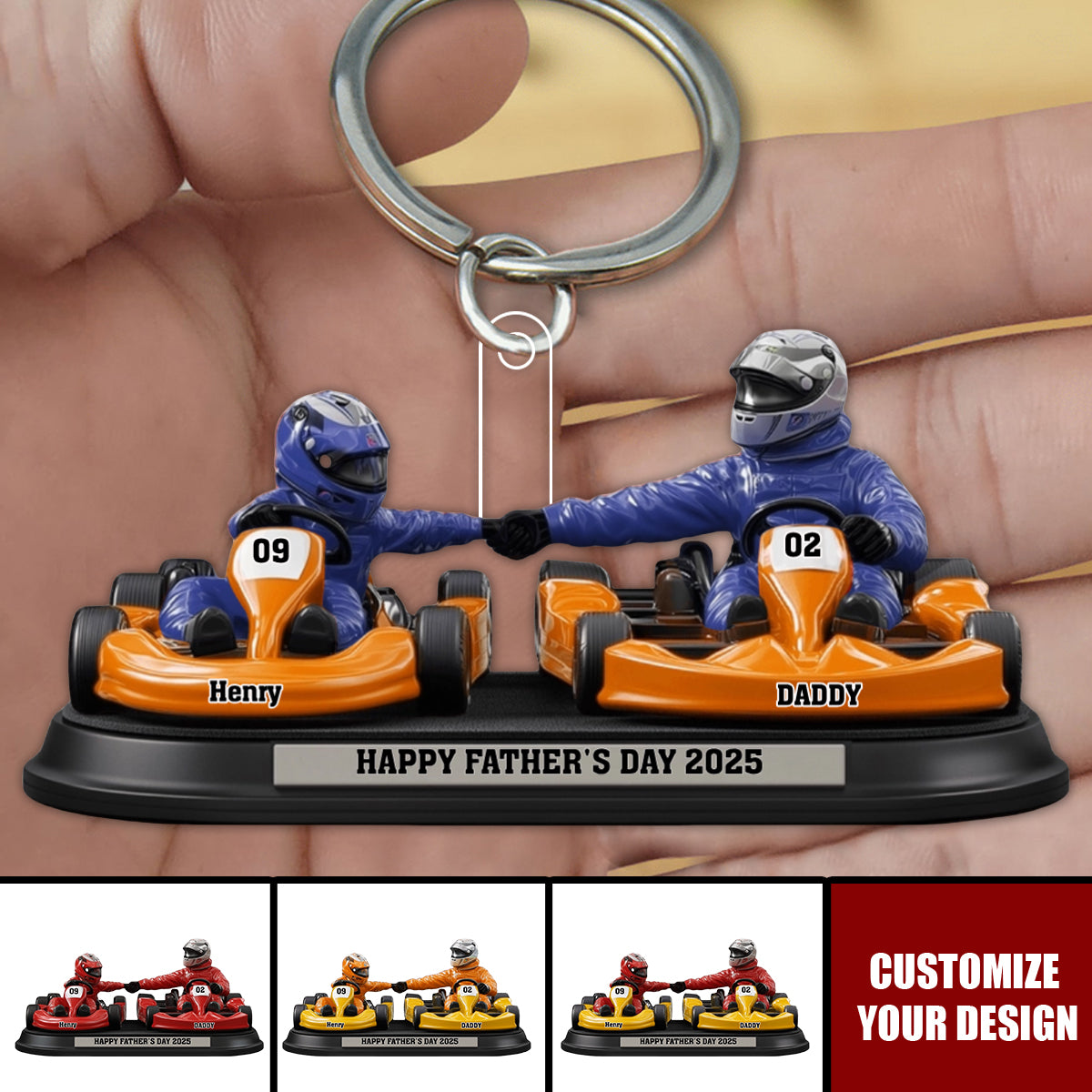 Racing Loving Dad & Kid - Personalized Father Custom Shaped Acrylic Keychain
