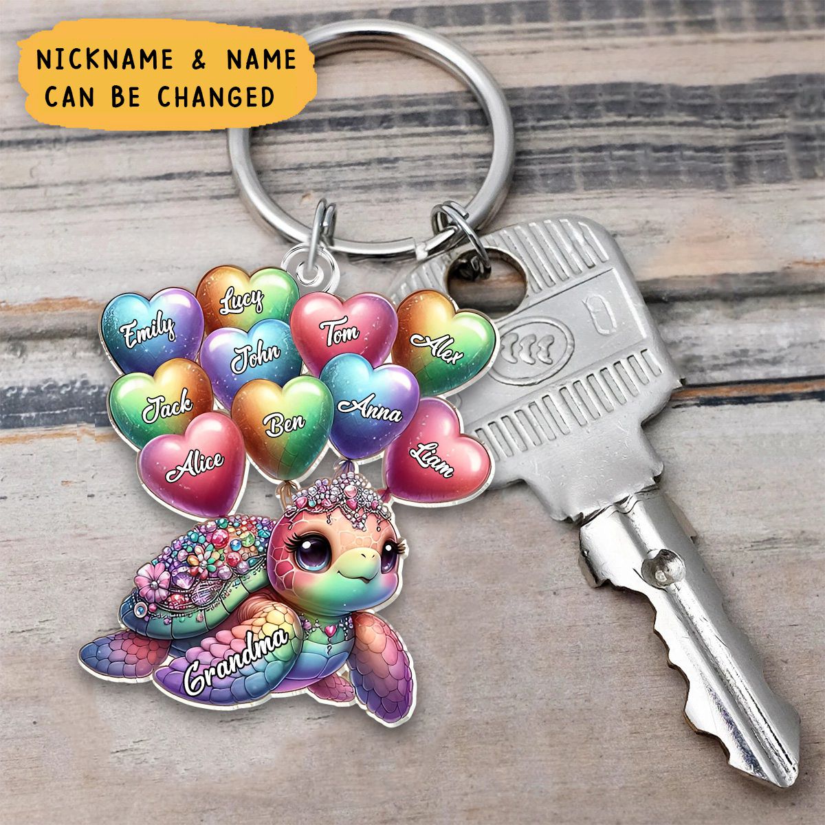 Pretty Sea Turtle Grandma Mom Balloon Kids Personalized Acrylic Keychain