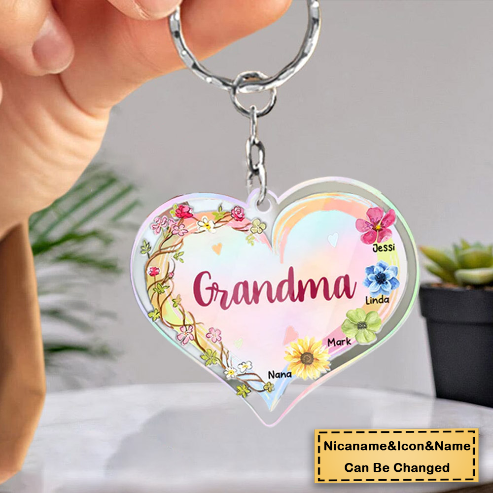 Gift For Grandma Colorful Flowers Acrylic Keychain