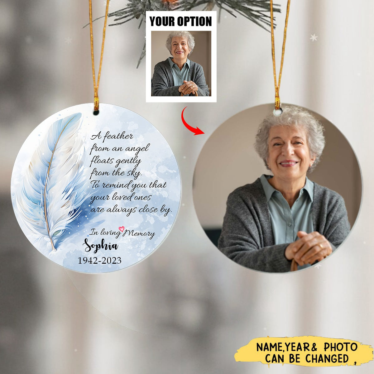 Feather Memorial Ceramic Ornament -Personalized Remembrance Gift