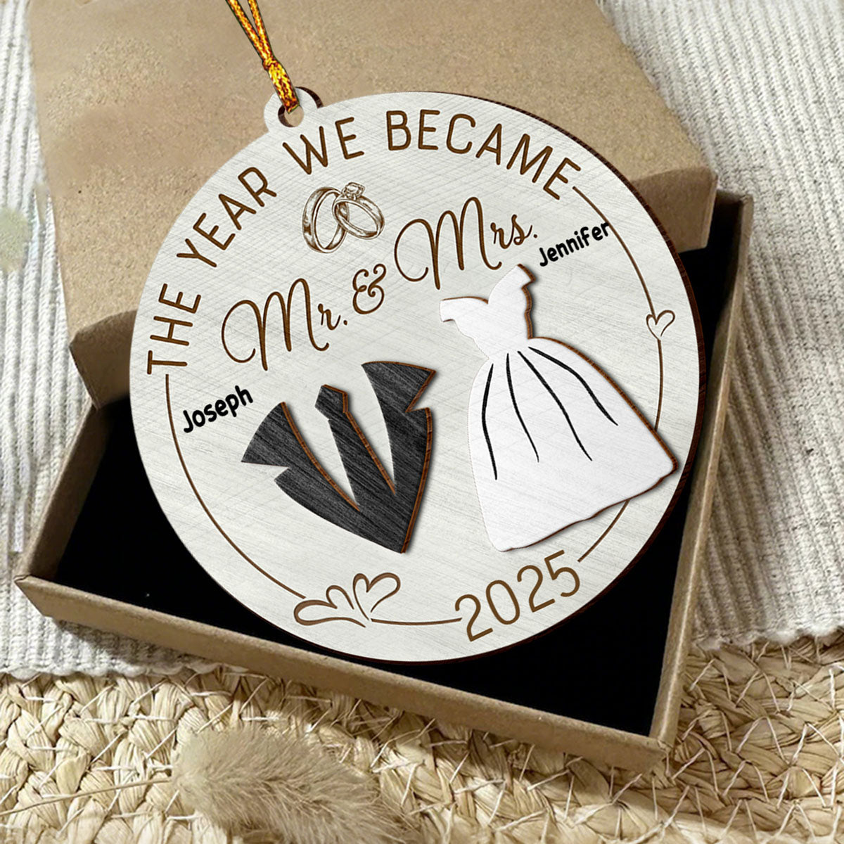 The Year We Became Mr. & Mrs. - Personalized 2-Layered Wooden Ornament
