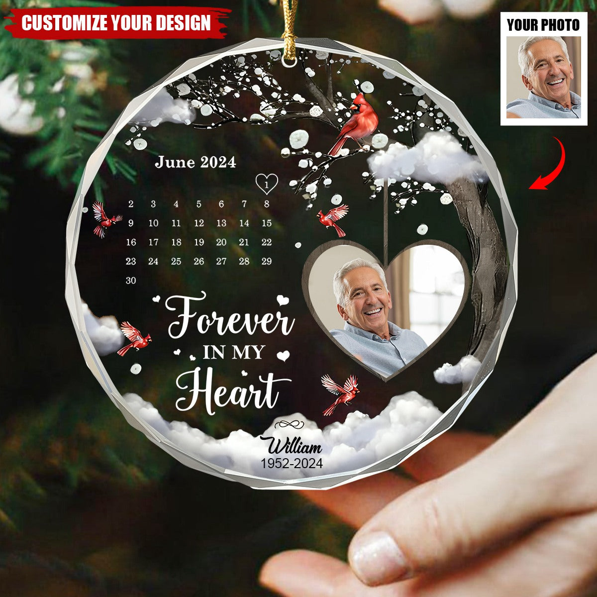Custom Photo Calendar The Day God Called You Home Memorial - Personalized Circle Glass Ornament