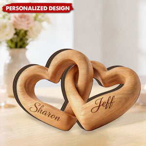 Personalized Interlocking Hearts Couple Wooden Plaque, Anniversary Gift