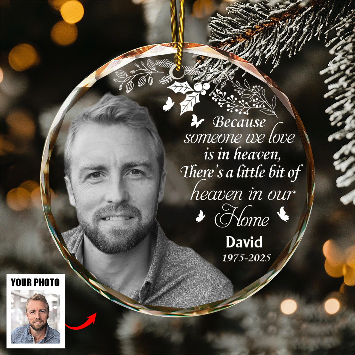 We're Always with You - Custom Photo Memorial Glass Ornament
