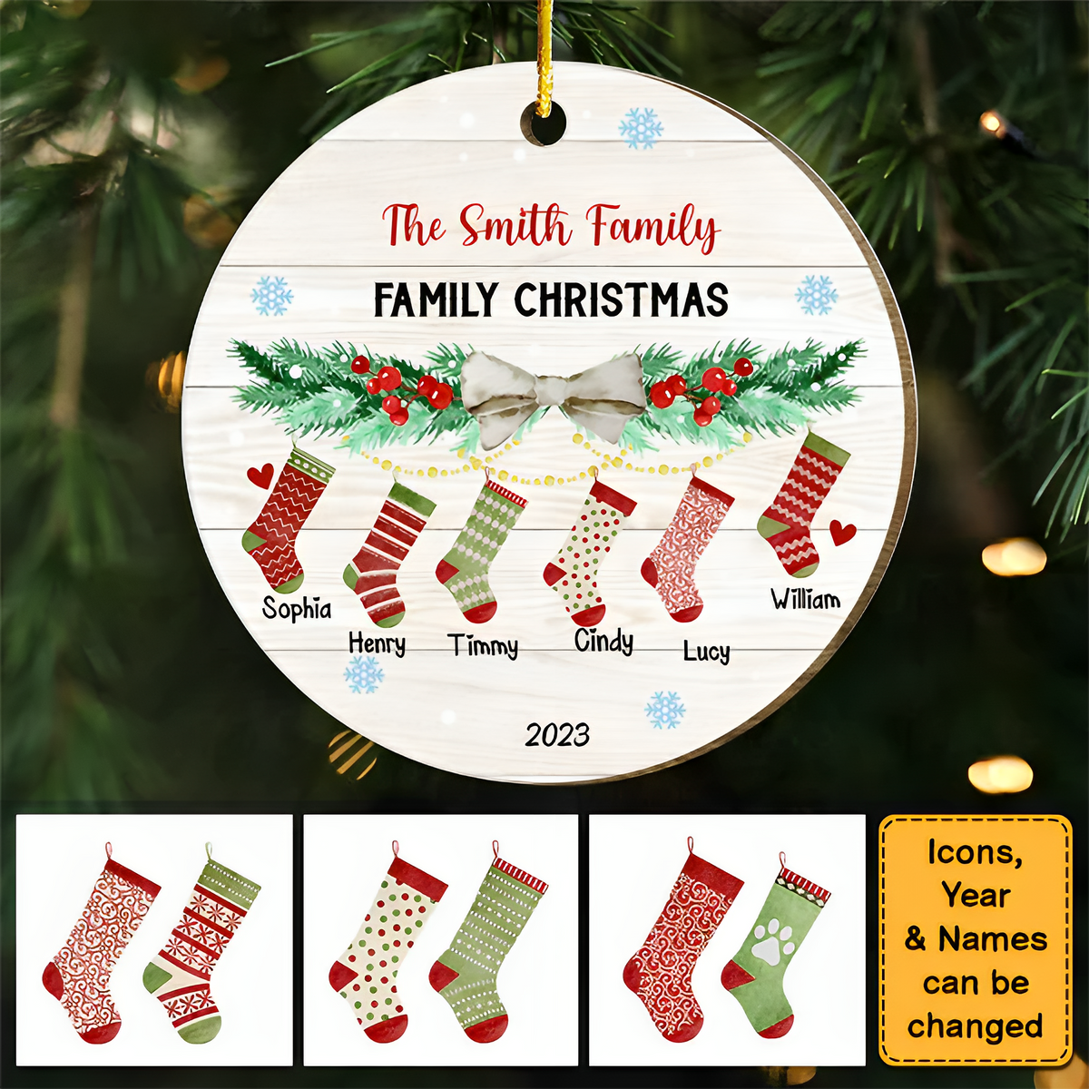 Hanging Stockings Family Christmas Circle Ornament