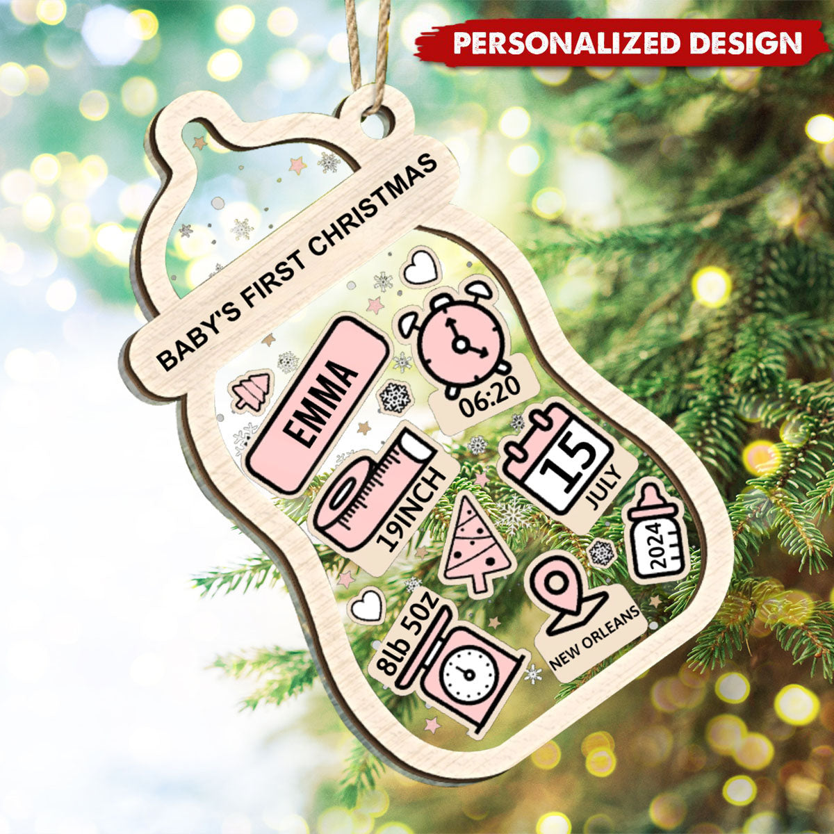 Baby's First Christmas Bottle - Personalized Double Layer Ornament