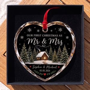Personalized First Christmas Married Newlywed Gift Glass Ornament