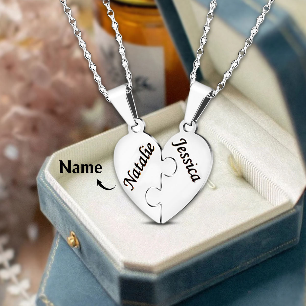 Puzzle Heart Name-Personalized Necklace,Gift For Friend/Family