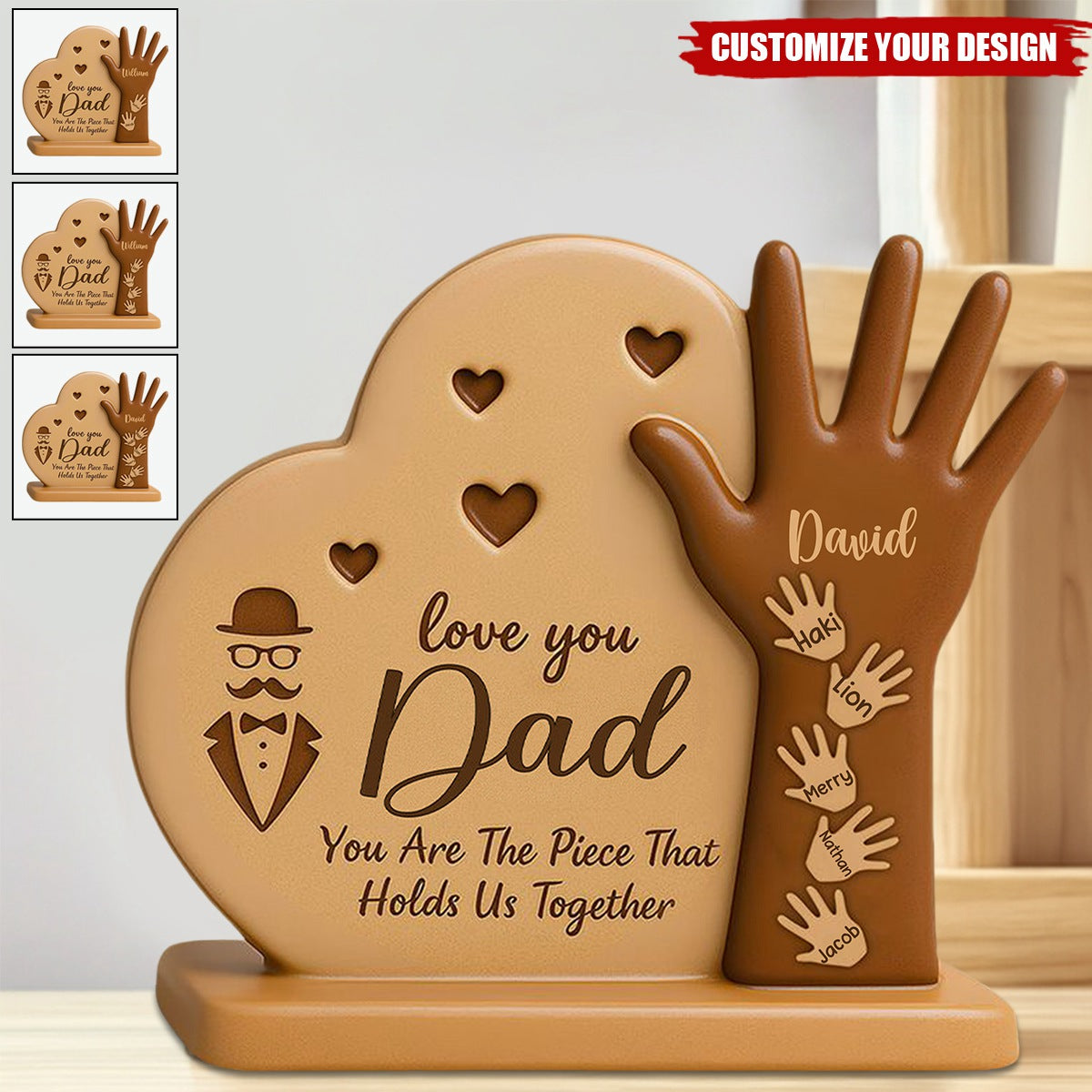 Dad Heart Kid's Hand - Personalized Father Custom Shaped Acrylic Plaque