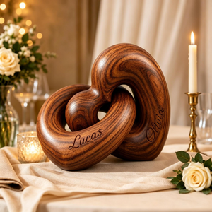Personalized Wooden Heart Sculpture – Custom Couple Anniversary Gift – Interlocking Love Decor