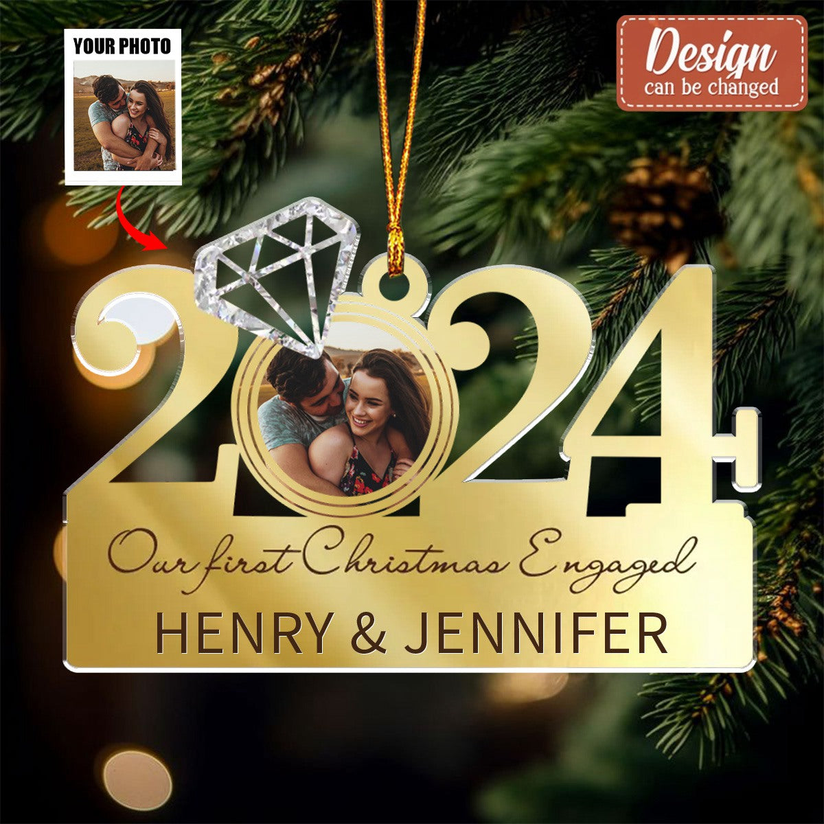 Personalized Our First Christmas Engaged/ Married Acrylic Ornament