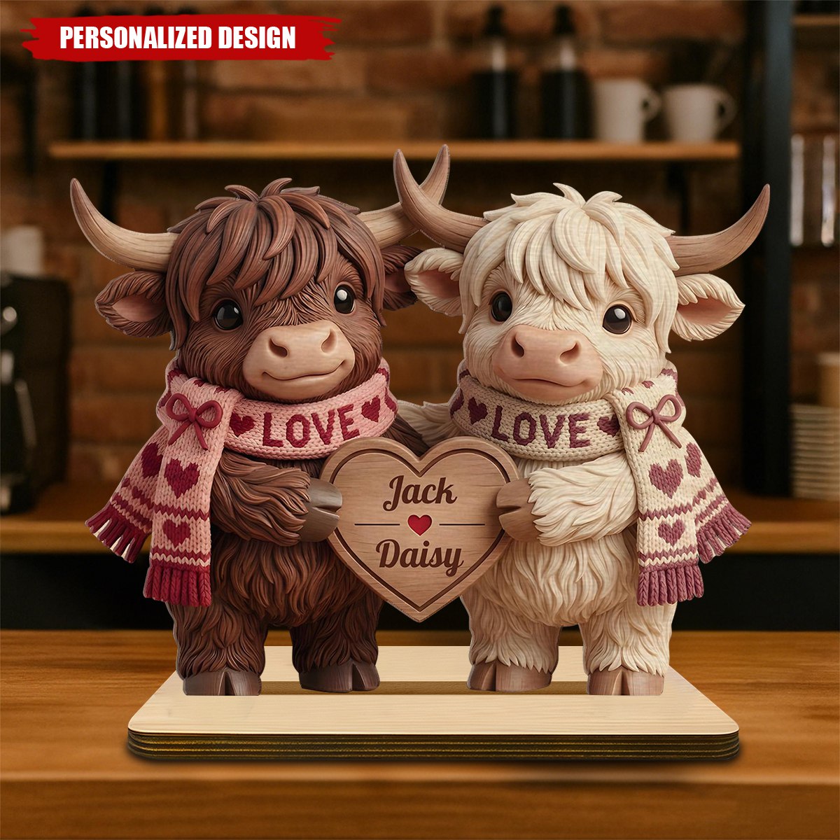 Personalized Highland Cow Couple Wooden Plaque