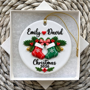 Personalized Couple Christmas Stocking Keepsake Ceramic Ornament