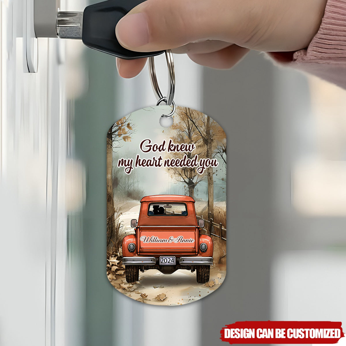 Couple On Truck Fall Season Personalized Stainless Steel Keychain