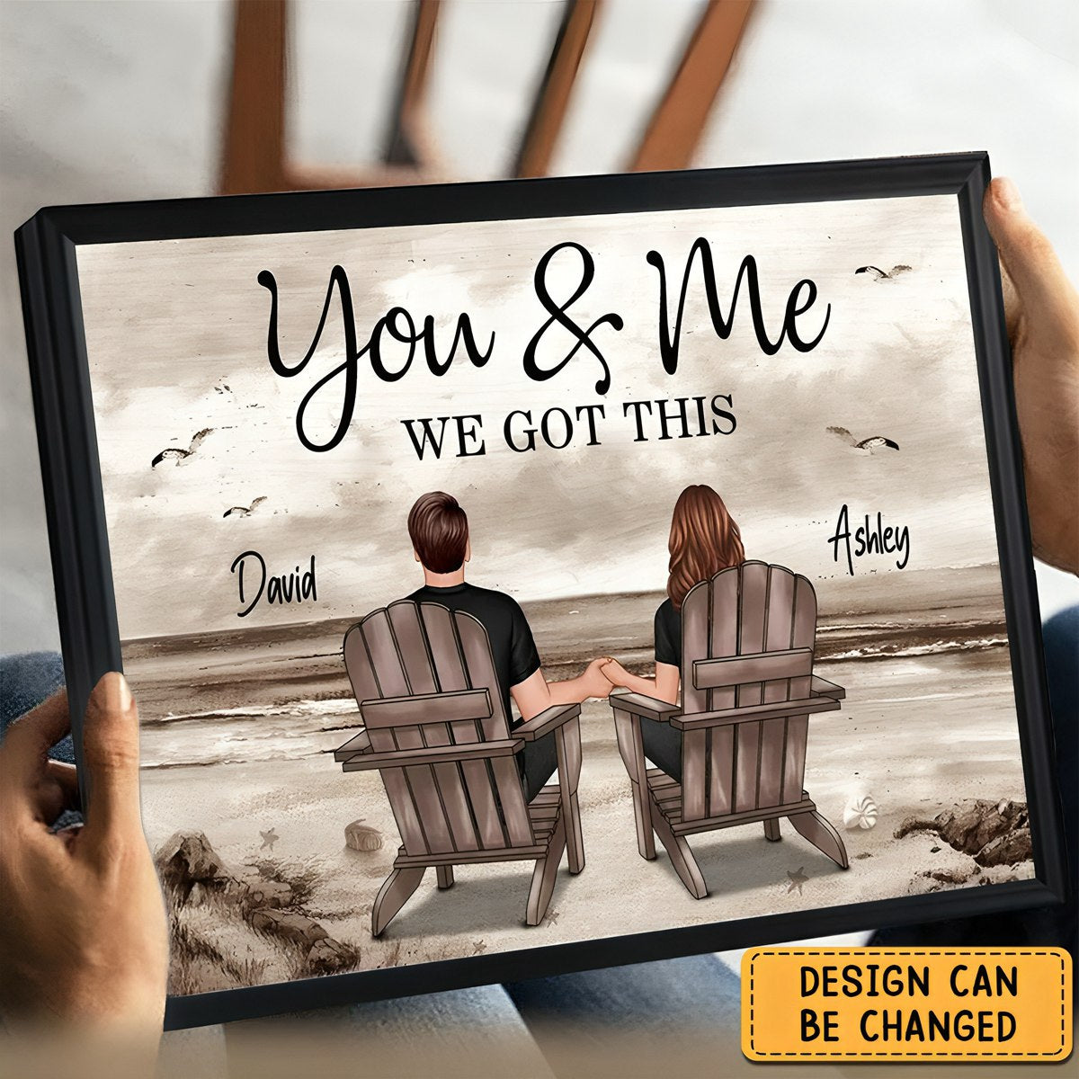 Retro Vintage Back View Couple Sitting Beach Landscape Personalized Poster