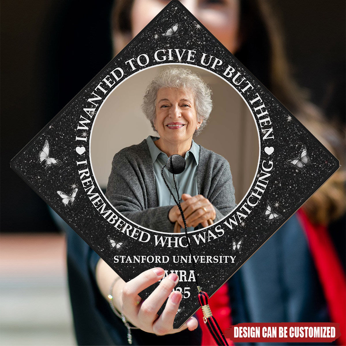 I Remembered Who Was Watching - Personalized Photo Graduation Cap Topper
