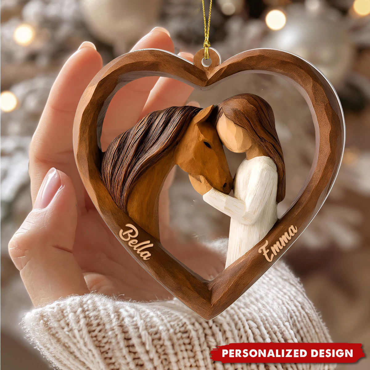 Personalized Girl and Horse Heart Ornament, Keepsake Gift for Equestrians