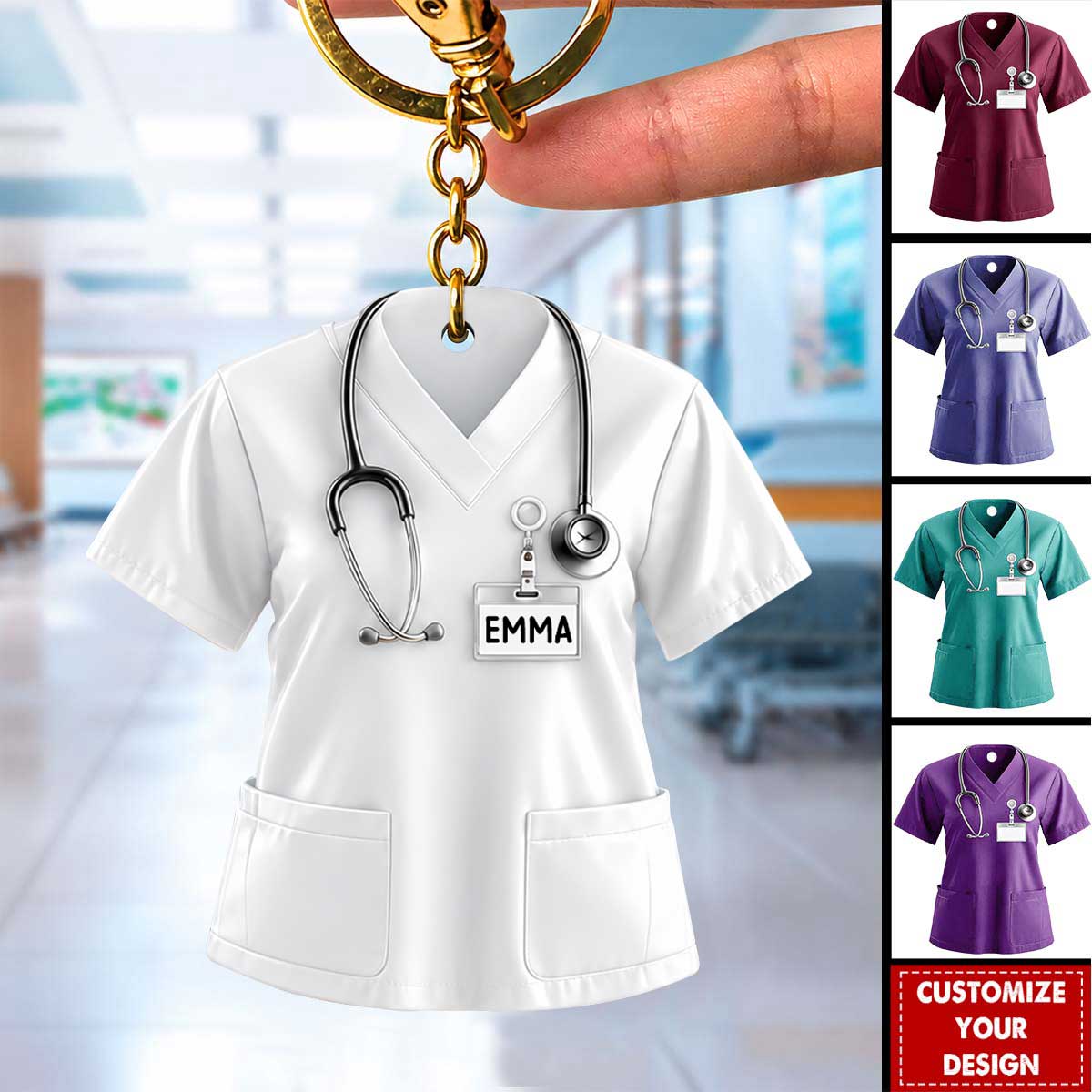 Custom Name Nurse Uniform Acrylic Keychain, Gift For Nurse