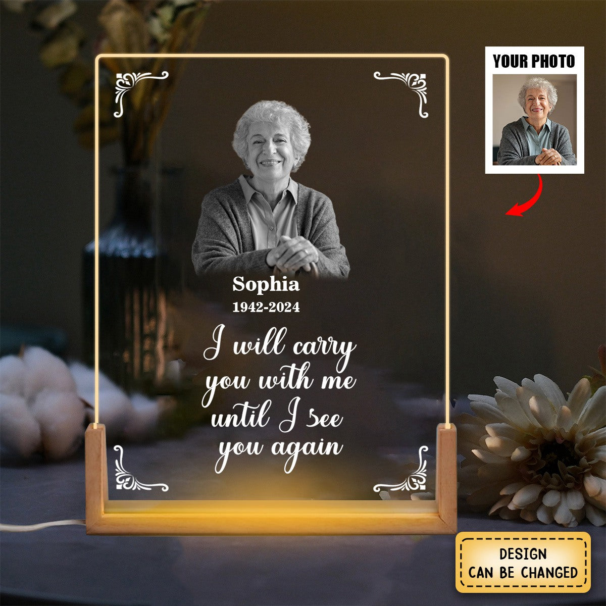 I Will Carry You With Me Until I See You Again - Personalized LED Walnut Night Light